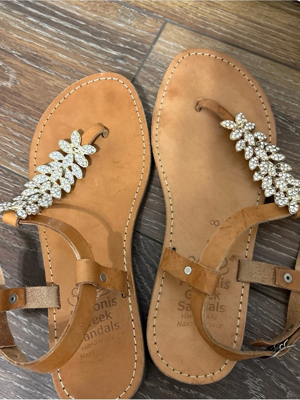 Pagonis Handmade Greek Sandals Brown Leather Bling Strappy Sz 8 Lot of 2 Pairs